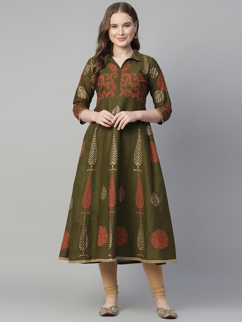 women printed three quarter sleeve anarkali kurta - 21961575 - Very Small Image - 1
