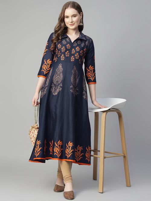 women printed three quarter sleeve anarkali kurta - 21961576 - Very Small Image - 1