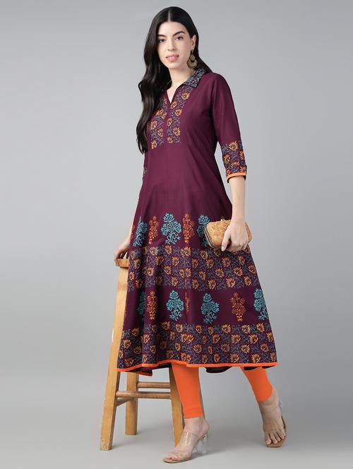 women printed three quarter sleeve anarkali kurta - 21961583 - Very Small Image - 1