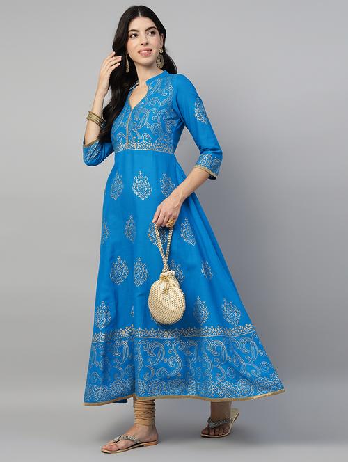 women printed three quarter sleeve anarkali kurta - 21961585 - Very Small Image - 1