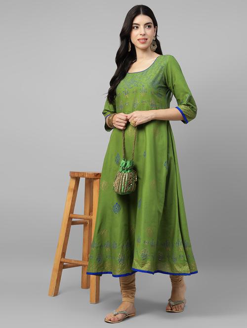 women printed three quarter sleeve anarkali kurta - 21961586 - Very Small Image - 1