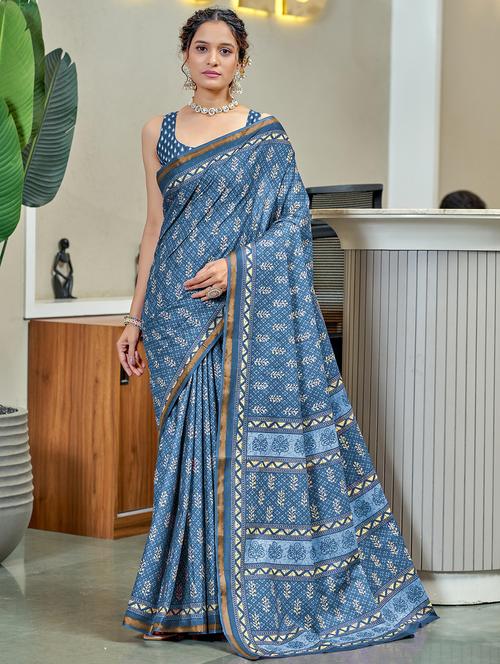 women printed casual wear saree with blouse - 21962399 - Very Small Image - 1