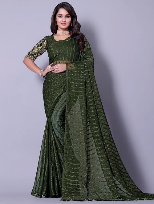 women striped embellished saree with blouse - 21962456 - Very Small Image - 1