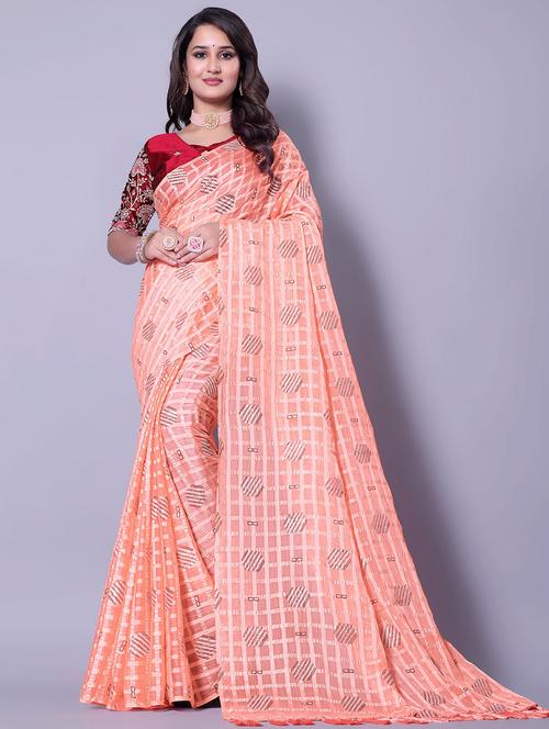 women checkered casual wear saree with blouse - 21962462 - Very Small Image - 1