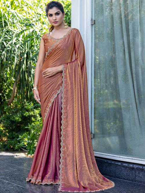 women solid with embellished bordered saree with blouse - 21962558 - Very Small Image - 1