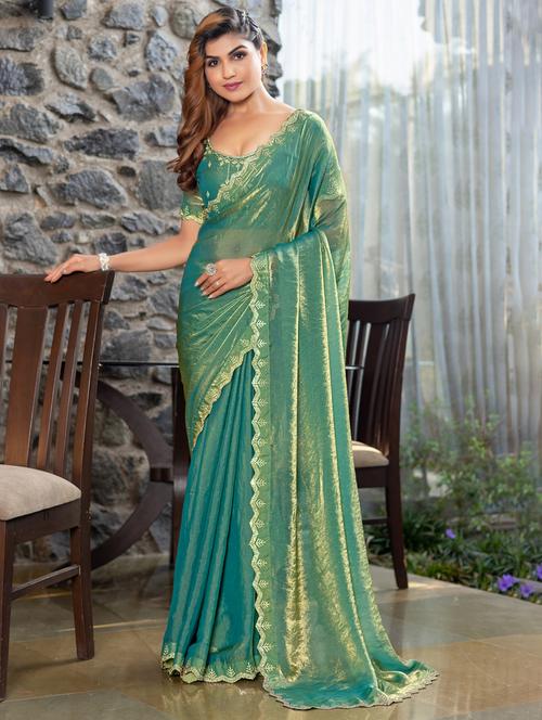 women solid with embellished bordered saree with blouse - 21962573 - Very Small Image - 1
