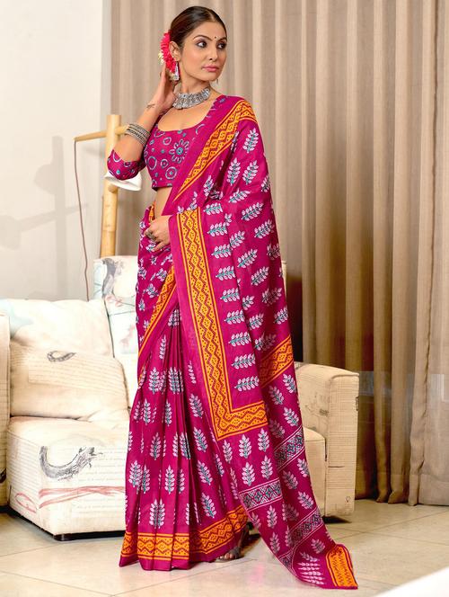 women printed casual wear saree with blouse - 21962992 - Very Small Image - 1