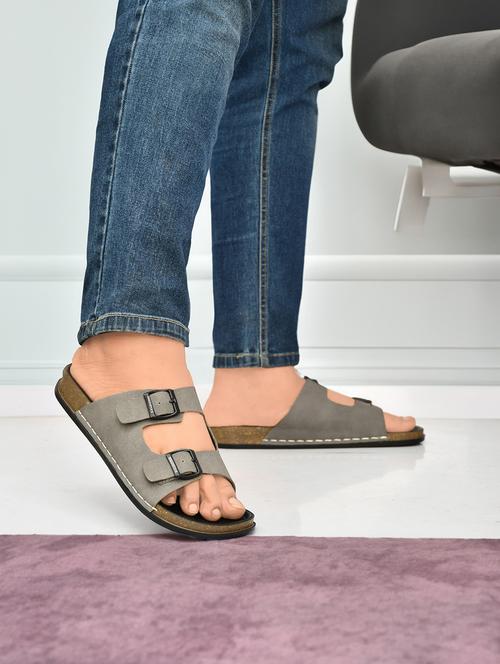 men grey solid slip-on buckle sandal - 21963081 - Very Small Image - 1