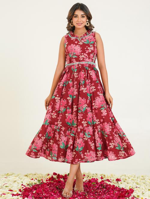 women red sleeveless tiered ethnic dress - 21964994 - Very Small Image - 1