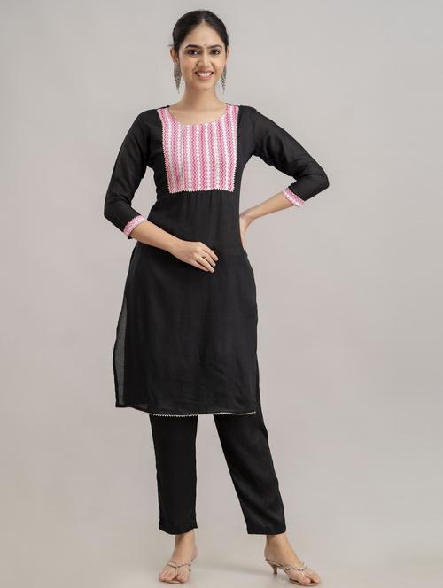 women printed round neck kurta and pant set - 21965082 - Very Small Image - 1