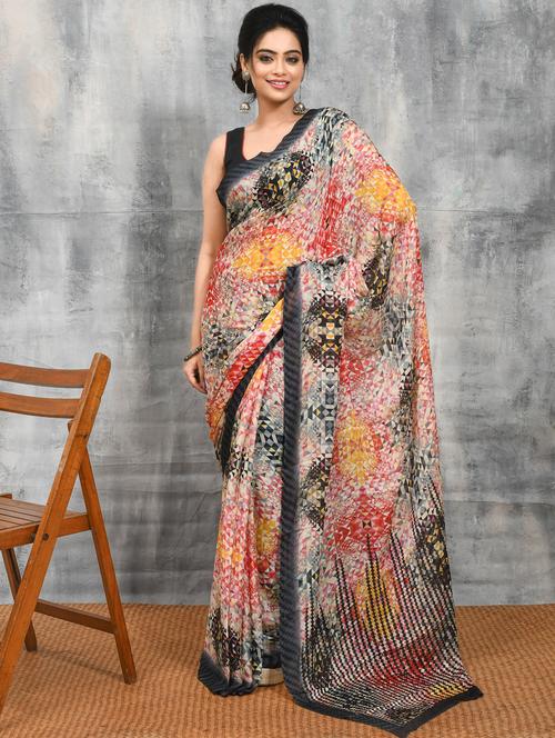 women printed casual wear saree with blouse - 21965588 - Very Small Image - 1