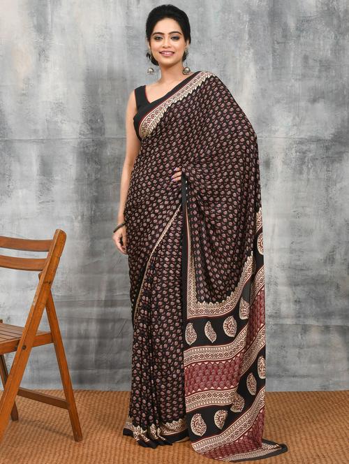 women printed casual wear saree with blouse - 21965613 - Very Small Image - 1