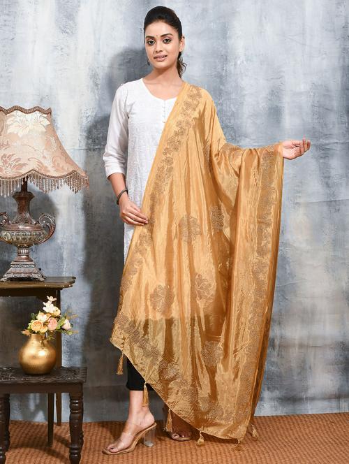 women solid with work embroidered dupatta - 21965815 - Very Small Image - 1