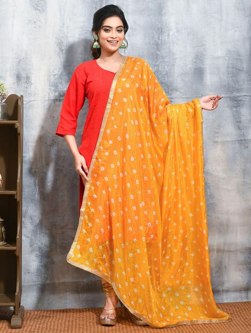 women yellow bandhani printed dupatta - 21965821 - Very Small Image - 1