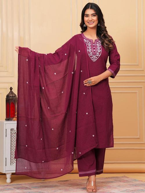 women three quarter sleeve kurta pant with dupatta set - 21966725 - Very Small Image - 1