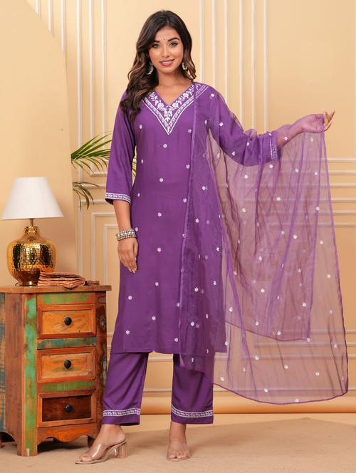 women three quarter sleeve kurta pant with dupatta set - 21966759 - Very Small Image - 1