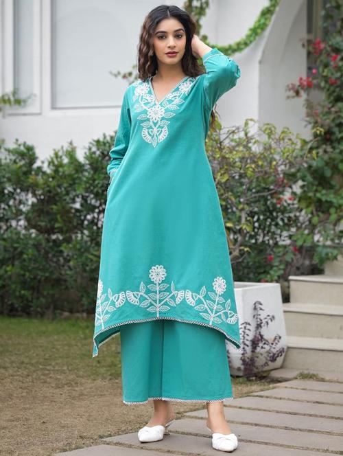women embroidered long sleeve kurta palazzo set - 21967265 - Very Small Image - 1