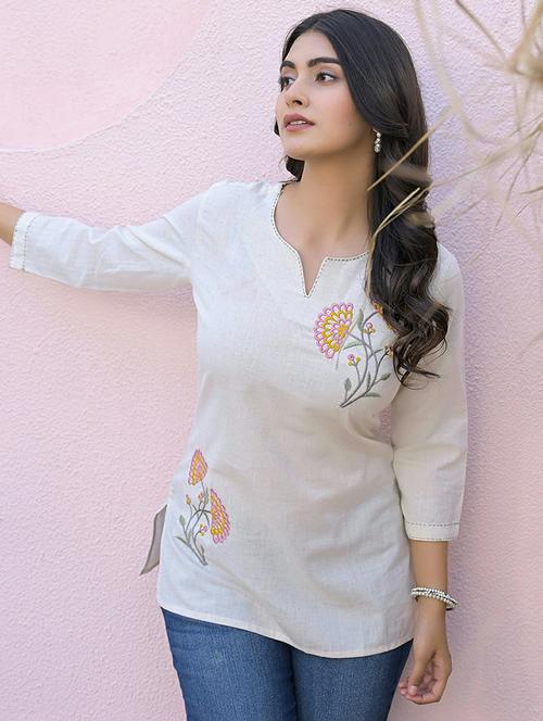 women embroidered three quarter sleeve kurti - 21968523 - Very Small Image - 1