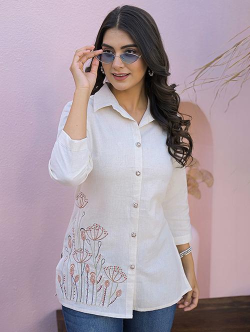 women white embroidered collared shirt - 21968524 - Very Small Image - 1
