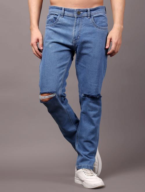 men solid slash knee mid rise slim fit jean - 21968902 - Very Small Image - 1