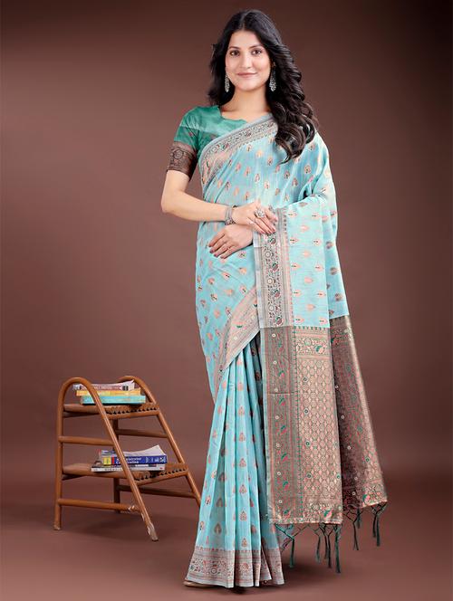 women self design bordered saree with blouse - 21969197 - Very Small Image - 1