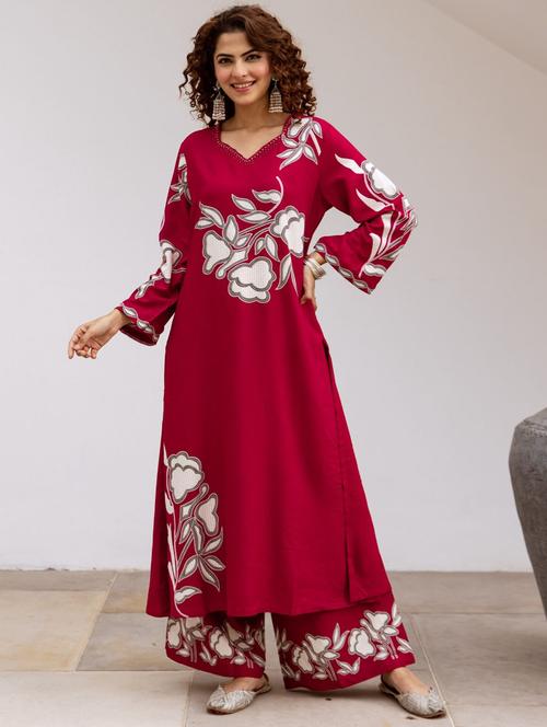 women printed long sleeve kurta palazzo set - 21969663 - Very Small Image - 1