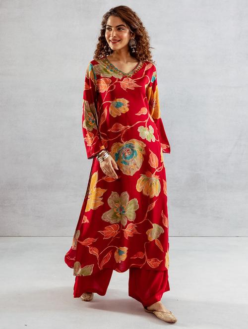 women floral printed long sleeve kurta palazzo set - 21969675 - Very Small Image - 1