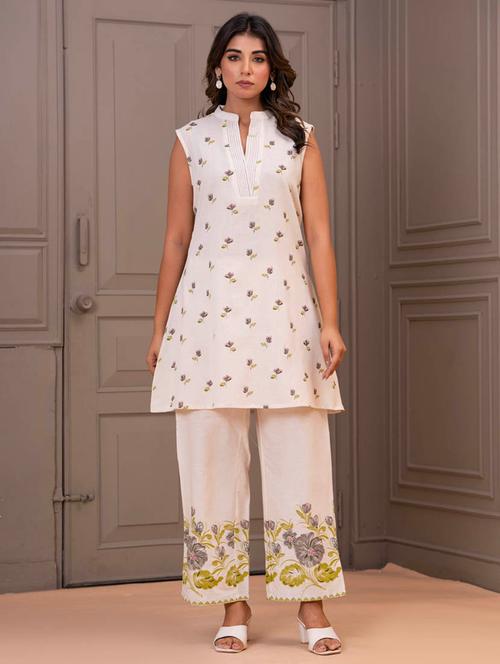 women off white sleeveless regular fit ethnic co-ord set - 21969778 - Very Small Image - 1