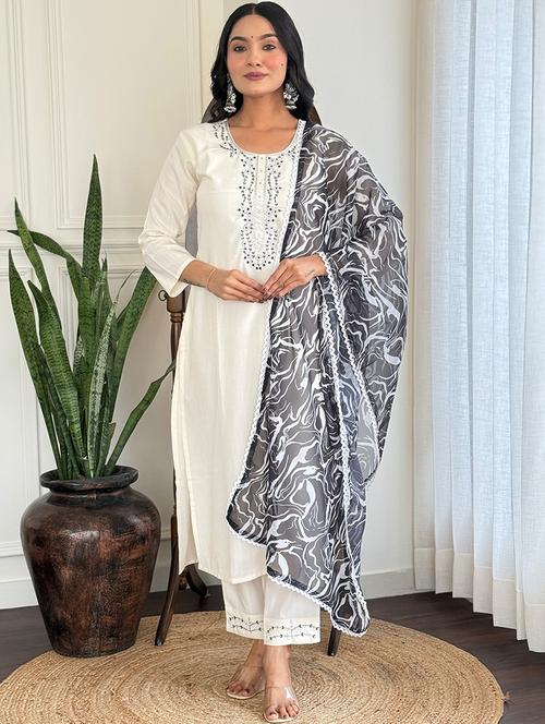 women three quarter sleeve kurta pant with dupatta set - 21971166 - Very Small Image - 1