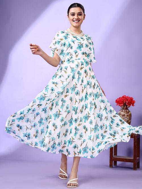 women printed flared sleeve fit & flare dress - 21972227 - Very Small Image - 1