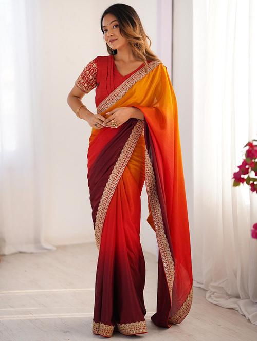 women ombre bordered saree with blouse - 21972517 - Very Small Image - 1