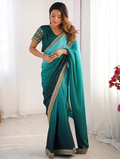women ombre bordered saree with blouse - 21972518 - Very Small Image - 1