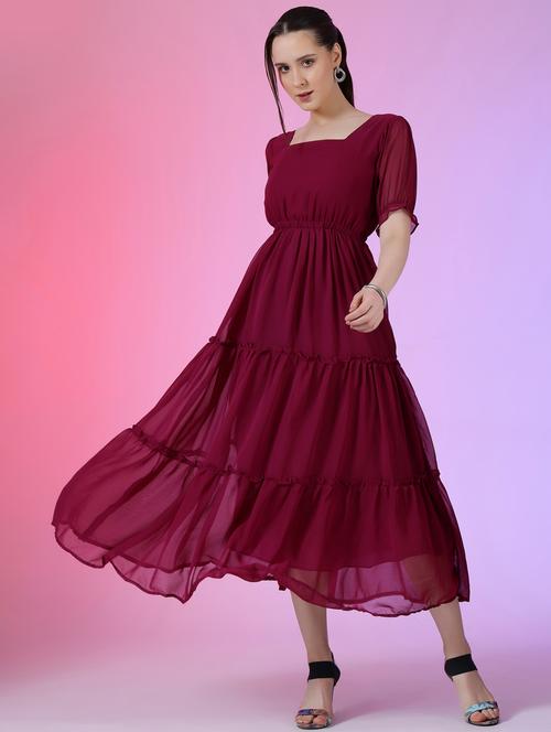 women solid puff sleeve tiered maxi dress - 21972873 - Very Small Image - 1