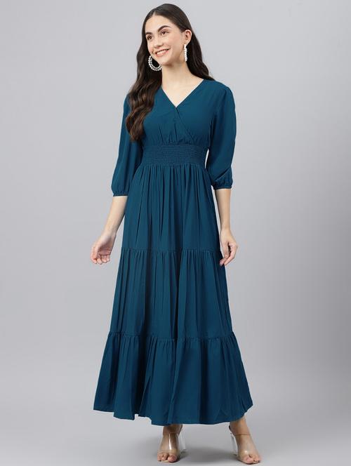 women solid puff sleeve tiered maxi dress - 21972880 - Very Small Image - 1