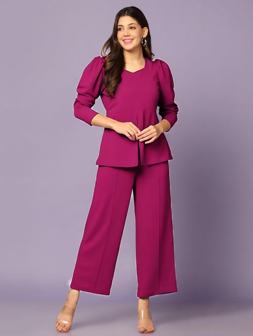 women solid long sleeve top and trouser set co-ord - 21976631 - Very Small Image - 1