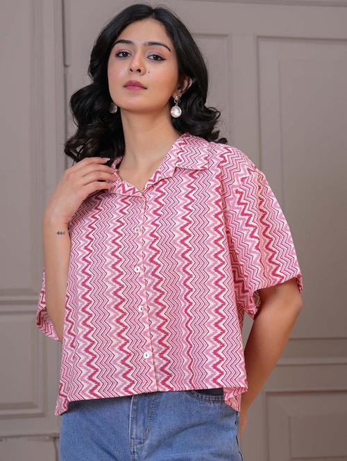 women chevron printed short sleeve shirt top - 21979211 - Very Small Image - 1