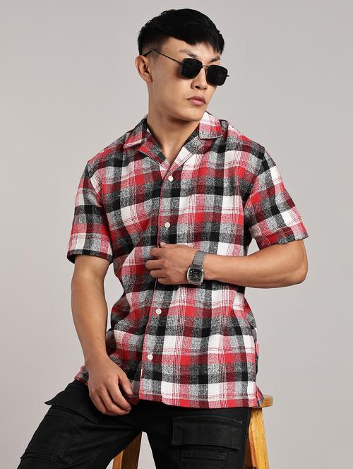 men checkered short sleeve loose fit casual shirt - 21979304 - Very Small Image - 1