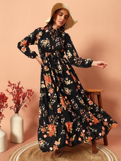 women printed puff sleeve tiered maxi dress - 21983226 - Very Small Image - 1