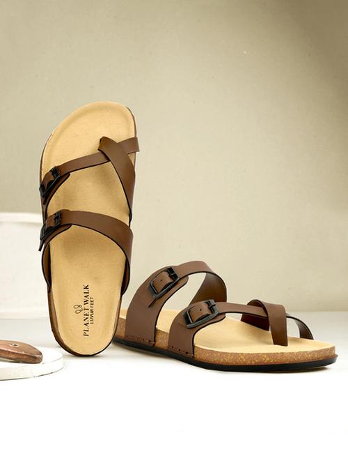 men brown solid slip on one toe sandal - 21984450 - Very Small Image - 1