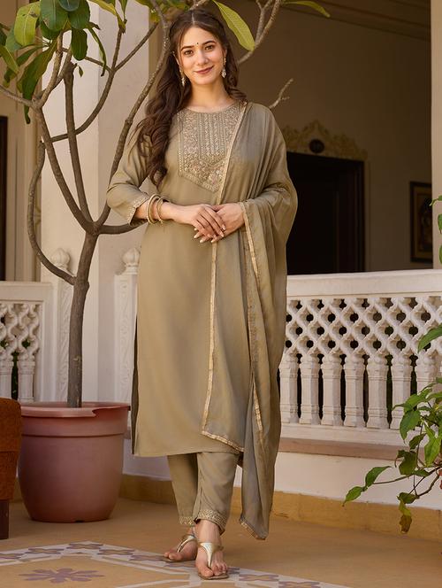 women three quarter sleeve kurta pant with dupatta set - 21987385 - Very Small Image - 1