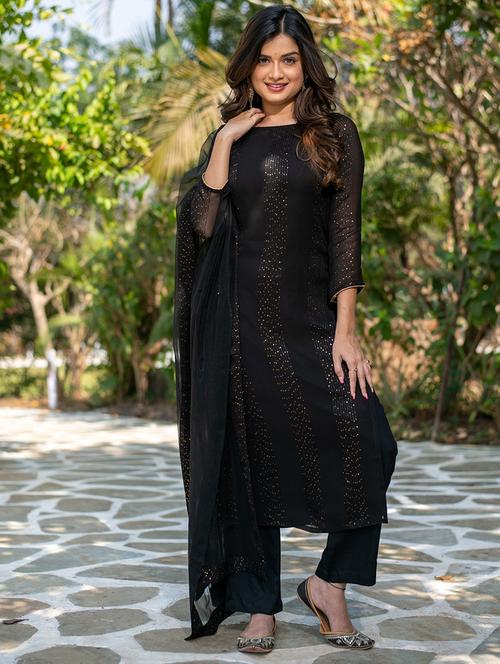 women three quarter sleeve kurta pant with dupatta set - 21987389 - Very Small Image - 1