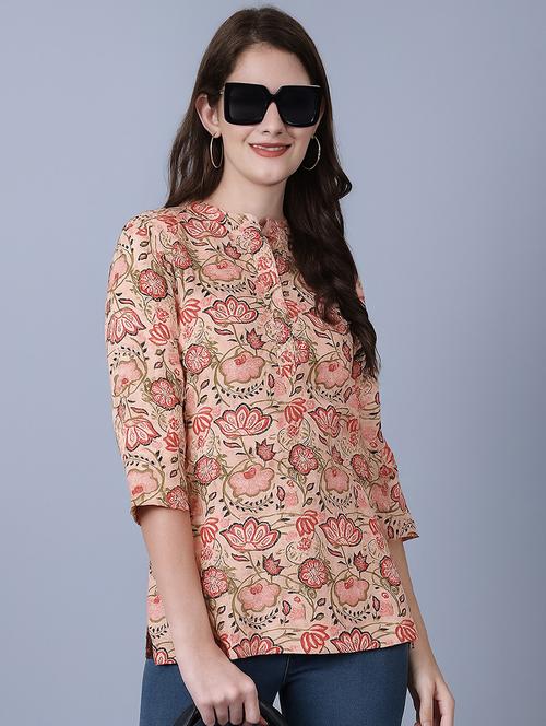 women floral three quarter sleeve straight kurta - 21987624 - Very Small Image - 1