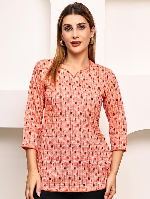 women printed three quarter sleeve straight kurti - 21987625 - Very Small Image - 1
