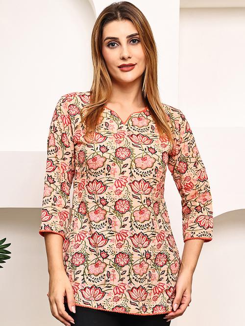 women floral printed three quarter sleeve straight kurti - 21987626 - Very Small Image - 1