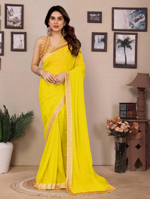 women solid with bordered saree with blouse - 21988137 - Very Small Image - 1