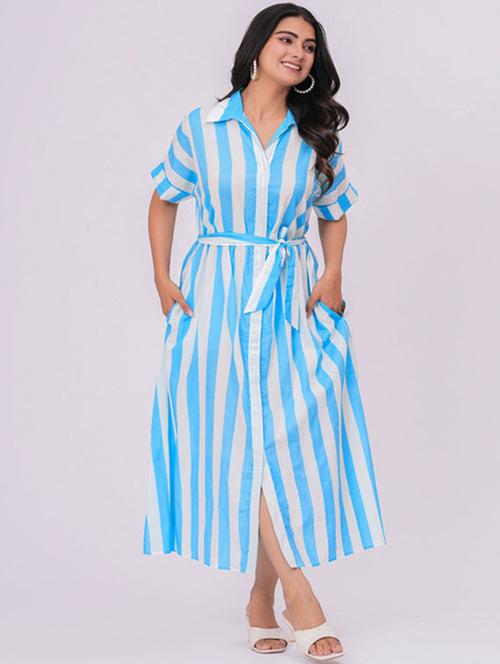 women striped collared belted shirt dress - 21990789 - Very Small Image - 1