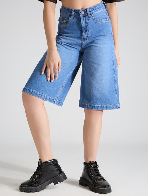 women solid high rise denim bermuda short - 21991220 - Very Small Image - 1