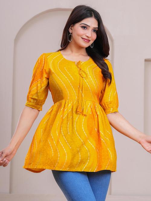 women printed puff sleeve a-line top - 21991357 - Very Small Image - 1
