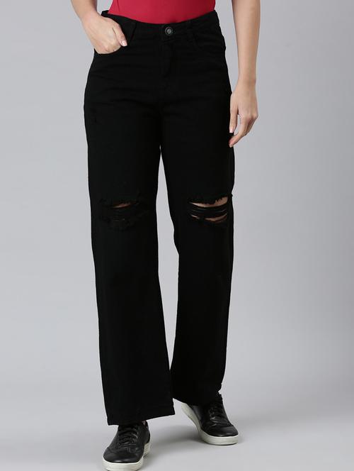 women slash knee straight fit jean - 21997122 - Very Small Image - 1