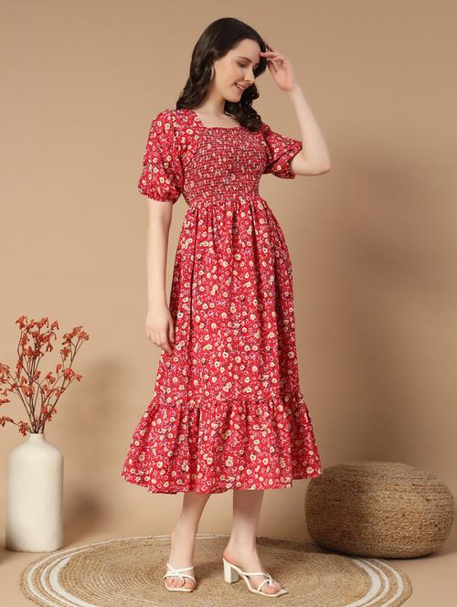 women floral printed puff sleeve tiered dress - 21997293 - Very Small Image - 1